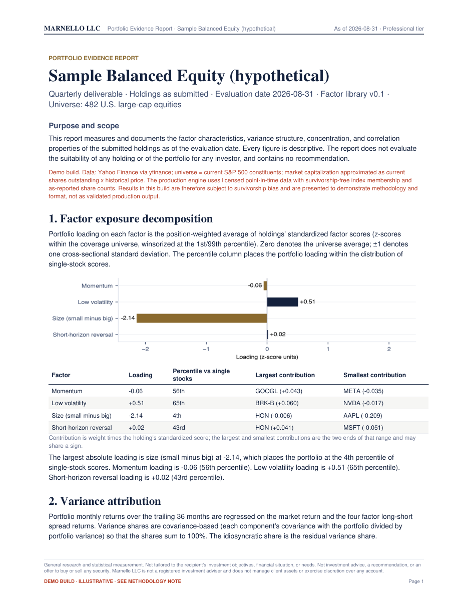 Portfolio Evidence Report sample, page 1